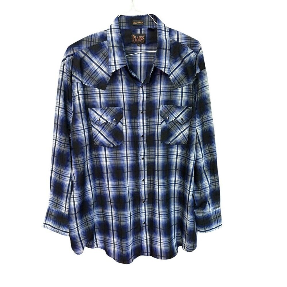 Plains Western Shirt 2X Plaid Pearl Snap Cowboy Rockabilly Big Man Mens XXL